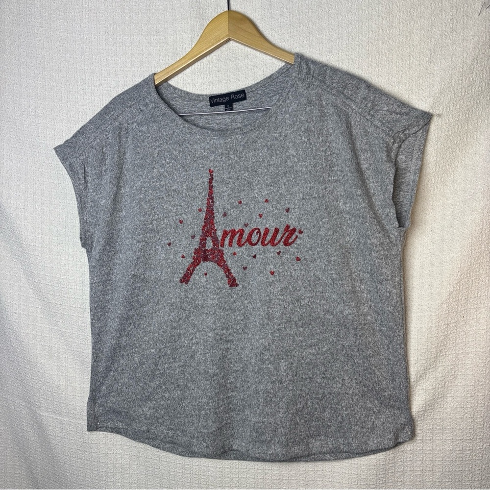 Gray and Red Eiffel Tee